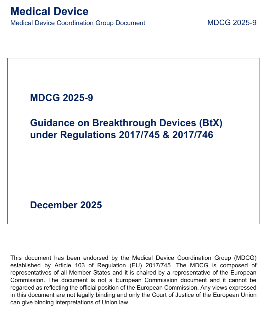 欧盟突破性医疗器械（BtX）新规出台！预计2026年第二季度实施！